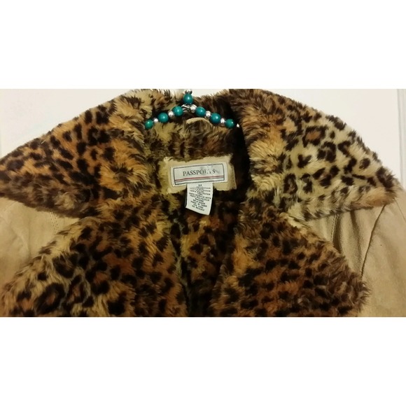 Passports Coat GENUINE LEATHER SUEDE leopard Sherpa lined Women's  M Medium - Picture 3 of 5